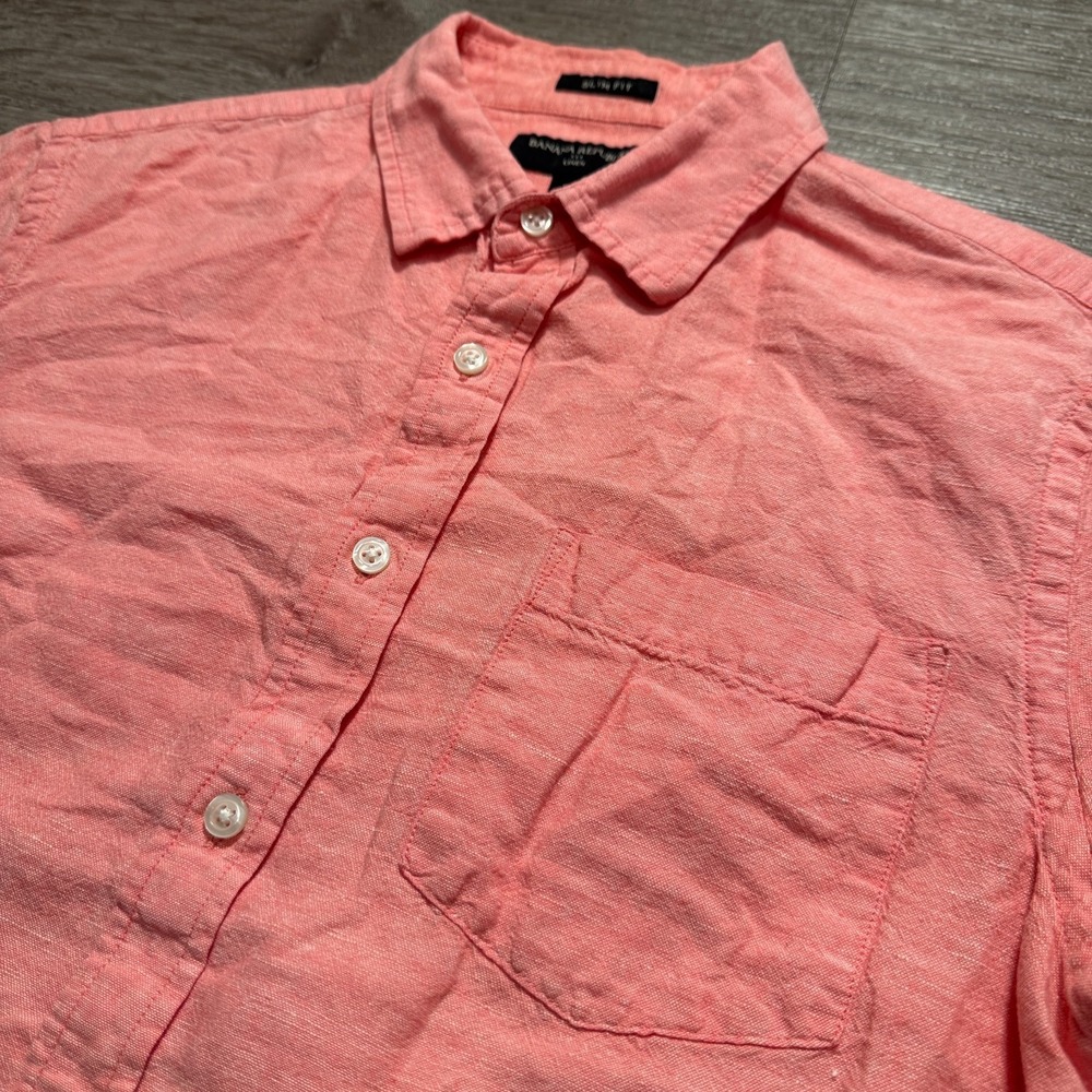 Banana Republic Shirt Mens M‎ Pink Linen Cotton Slim Fit Summer Casual Preppy